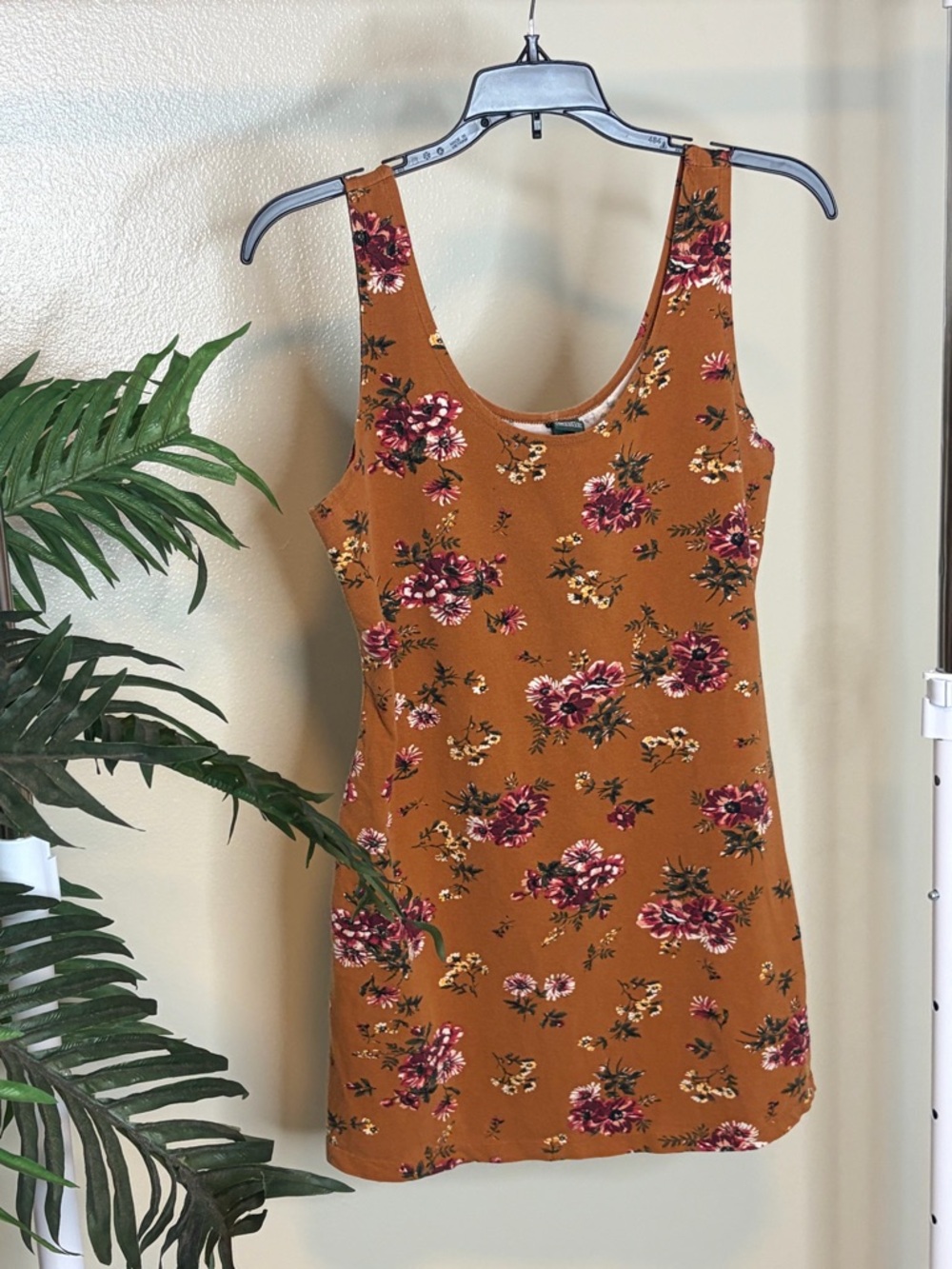 Wild Fable Floral Tank Dress Womens Medium Rust Brown Bodycon Casual Fall Dress